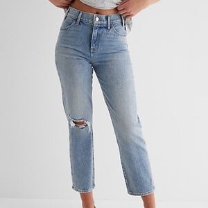 Express size 12 Long like new High Waisted Light Wash Ripped Straight Ankle Jean